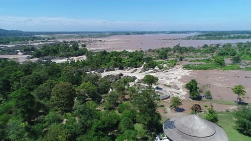 Si Phan Don ou 4.000 ilhas perto de Don Det, no sul do Laos, vistas do céu