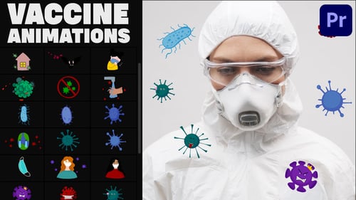 Flat Design Cartoon Icons: Coronavirus and Vaccine Prevention