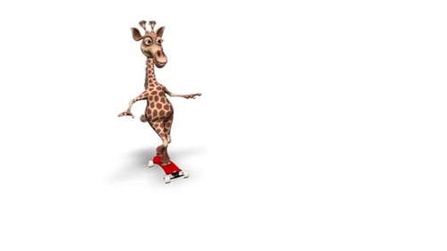Cartoon 3D Giraffe Skateboard 2 Loops on White