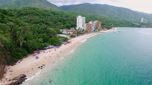 Aerial View of People on Beach, Tropical Coast