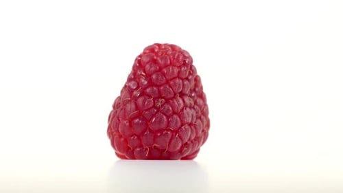 Raspberry Rotation Over White Background. Close Up