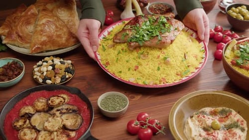 Appetizing Overhead View of Eastern Dishes on Table