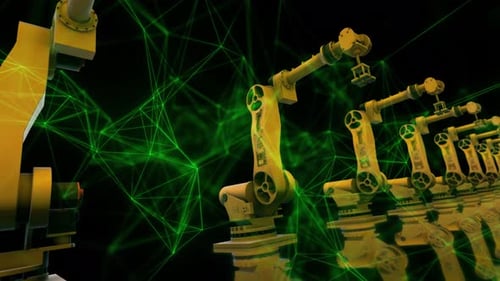 Futuristic Robotic Arms Working on an Automated Production Line