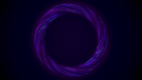 Abstract glowing ring from twisting fiber with blinking colors isolated on black background