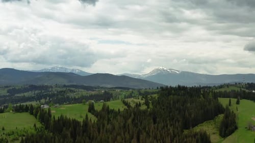 Aerial Drone View of Flying Up a Mountains Pine Trees and Mountain Ranges in the Background