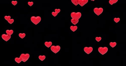 Falling Glossy Red Hearts Looping Animation