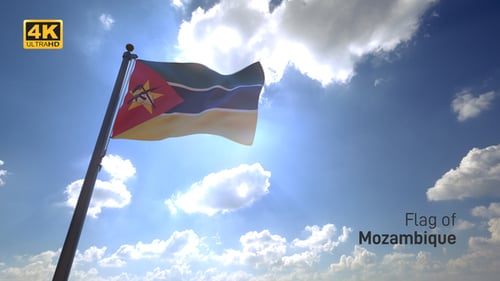 Mozambique Flag Waving Proudly in Bright Sunny Sky