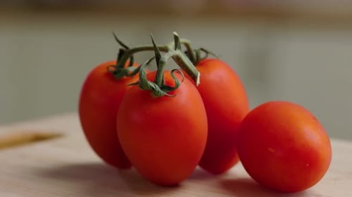 Tomatoes Wooden Board Kitchen Background Camera Spinning Around