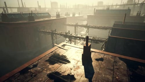 Abandoned Old Building with Rusty Iron Constructions