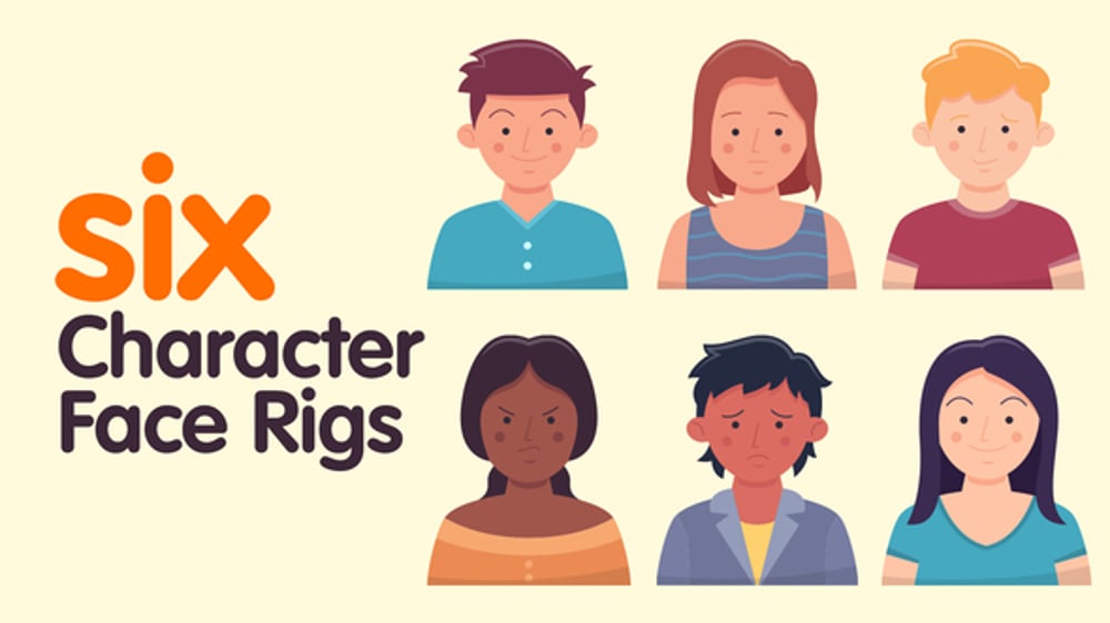Six Character Face Rigs - After Effects template, Video Displays ft ...