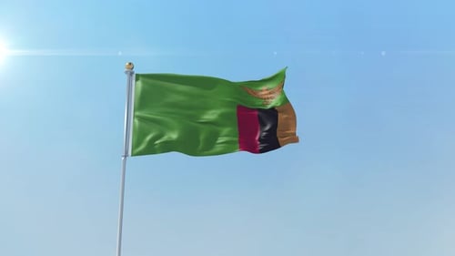 Zambia National Flag Waving in Wind