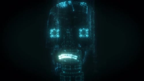 Holographic Human Skull Digital Scan Animation