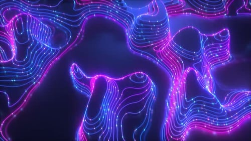 Abstract Digital Landscape with Glowing Neon Lines
