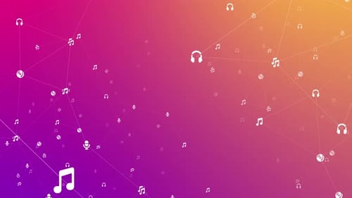 Animated Music Network Icons Background with Gradient