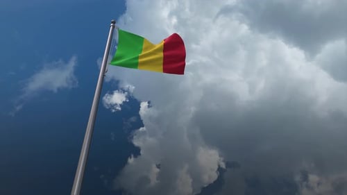 Mali National Flag Waving in Blue Sky Animation