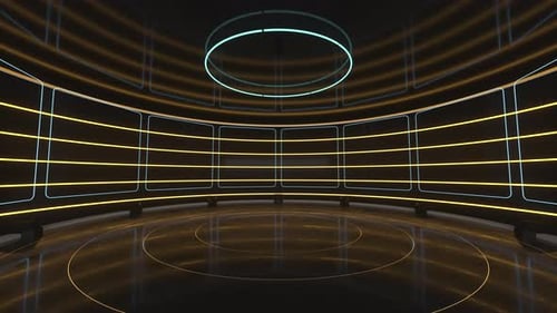 Rotation of creative round room, empty presentation room.