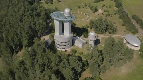 Aerial View of Modern Observatory in Forest