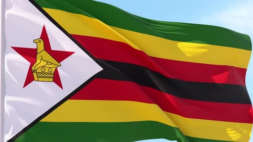 Zimbabwe National Flag Waving in Realistic Slow Motion