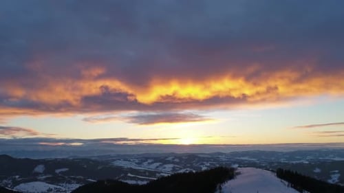 Aerial View in Sunrise Winter Mountain