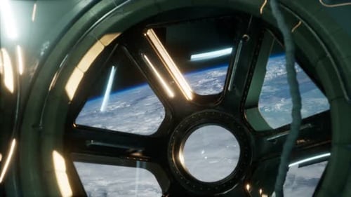 Cockpit View From International Space Station Operating Nearby of Planet Earth