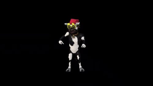 Christmas Dancing Cow with Santa Hat and Sunglasses