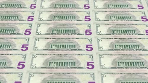 Five US Dollar Bill Back Loop Background 4K 04