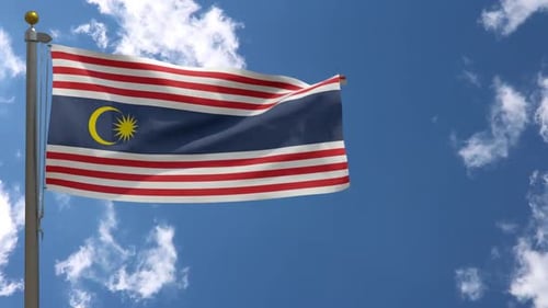 Animated Malaysia Flag Waving in Wind Against Blue Sky