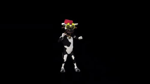 Dancing Christmas Cow with Sunglasses and Santa Hat