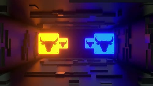 Neon Glowing Bull Market Icons Corporate Animation