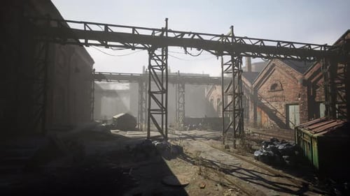 Abandoned Old Building with Rusty Iron Constructions