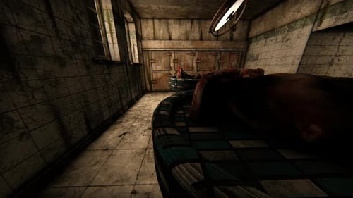 Abandoned Hospital Morgue Room with Covered Figures