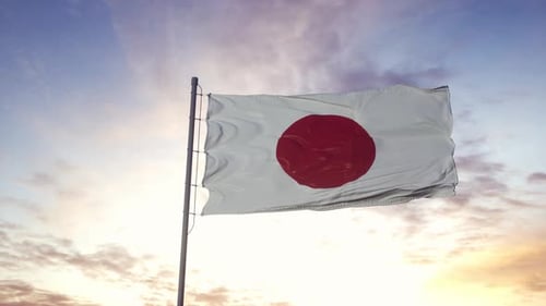 National Flag of Japan Waving Against Evening Sky