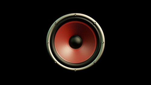 Audio Speaker with Red Membrane Isolated on Black Playing Modern Music Loop