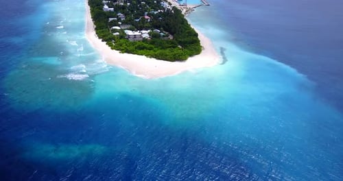 Daytime drone abstract shot of a white paradise beach and blue ocean background in high resolution 4