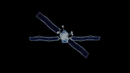 3D Holographic Wireframe Satellite Rotation Loop