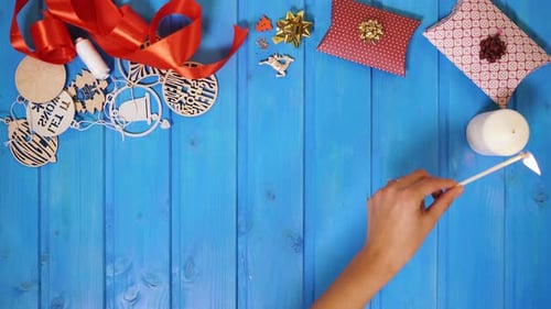 Festive Christmas Flat Lay With Decorations and Candle