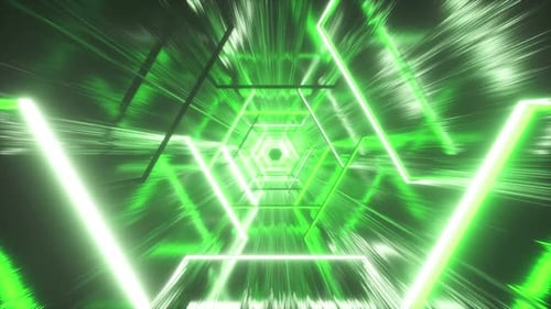 Futuristic Green Neon Hexagon Tunnel Flythrough Background Loop