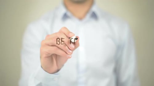 Be the Best Entrepreneur, Businessman Writing on Transparent Screen