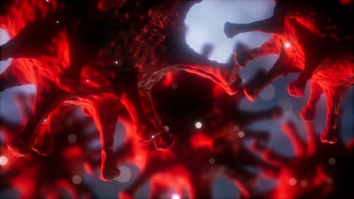 Flowing Red Virus Cells in Microscopic Macro View