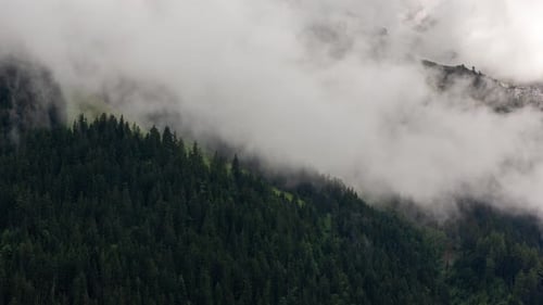 Timelapse of low clouds at the bottom of the Eiger in Grindelwald in Swiss Alps