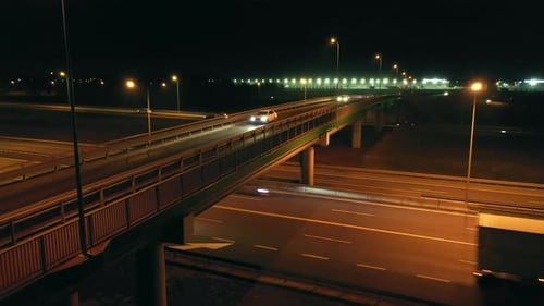 Aerial View of an Expressway with Little Car Traffic at Night