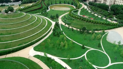 Aerial view of city and park 4k