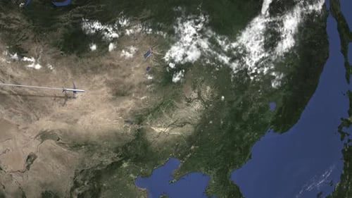 Airplane Flying To Harbin China on the Map