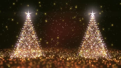 Sparkling Golden Christmas Trees Festive Particle Background