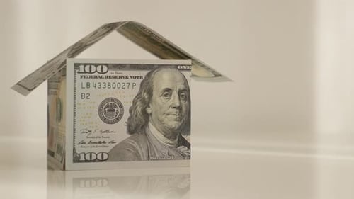 Roof putting on USD paper currency made home 4K 2160p 30fps UltraHD footage - Close-up finishing of