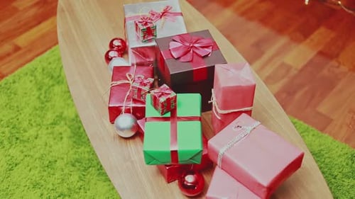 Festive Christmas Presents on Table