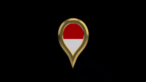 Rotating Golden 3D Map Pin with Indonesian Flag