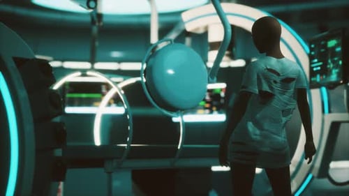 Futuristic Medical Research Lab with Glowing Tech Interior