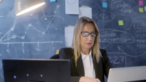 Business Woman Working at Desk in Modern Office