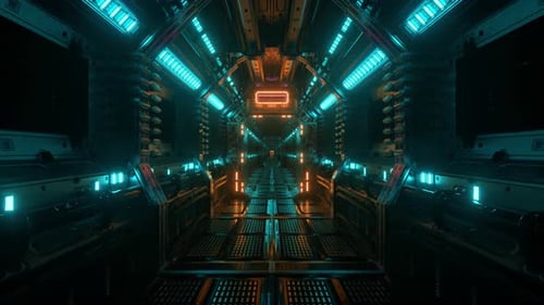 Flying Into Spaceship Tunnel Scifi Spaceship Corridor